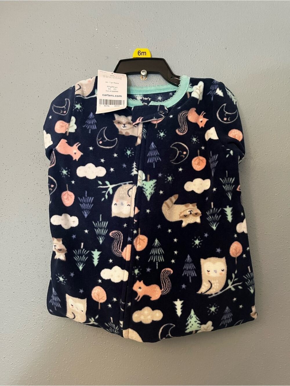 NWT Carter's Navy Sleep & Play Fleece Pajamas with Forest Friends - 6M